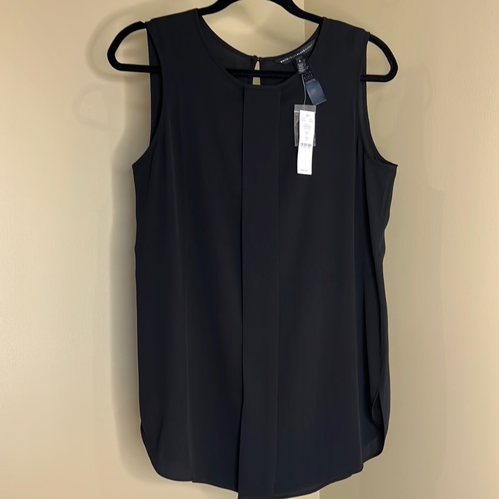 NWT White House Black Market Black Sleeveless Pleated Shell Size Small